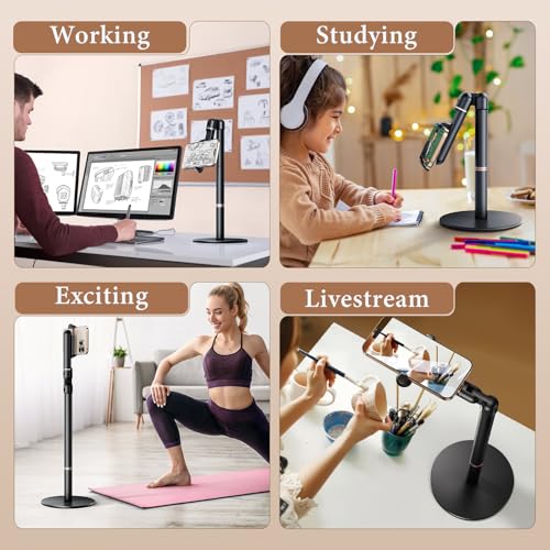 Height/Angle Adjustable Phone Holder, 10"-25" Retractable Tall Phone Stand for Desk,720°Rotatable+180flip Phone Holder Stand for Video Calls Kitchen Table Office Etc -Clip Type - style: Clip Style