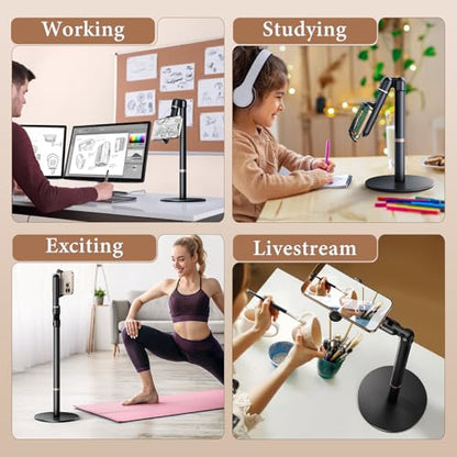 Height/Angle Adjustable Phone Holder, 10"-25" Retractable Tall Phone Stand for Desk,720°Rotatable+180flip Phone Holder Stand for Video Calls Kitchen Table Office Etc -Clip Type - style: Clip Style