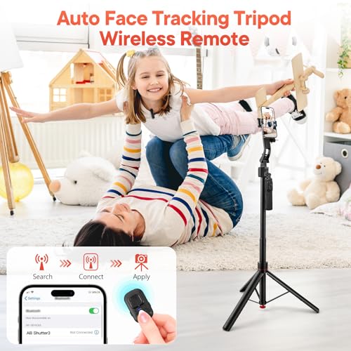 Vlogging Kit for iPhone/Android, 70”Auto Face Tracking Tripod Auto-Open Tripod Stand for iPhone with Light, Wireless Microphones with Remote, YouTube Starter kit for TikTok, Vlogging