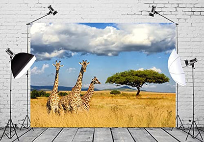 Fabric 5x3ft Kilimanjaro Giraffe Backdrop Africa Safari Background Jungle Giraffe Birthday African Themed Party Decorations Banner Photo Booth Props Zoo Wildlife Animals Backdrops - size: 5x3FT