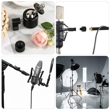 Penitue Ball and Socket Head Microphone Adapter Kit, Includes 1 Ball and Socket Head & 4 Adapters 360° Horizontal Rotation 3/8" to 5/8" & 1/4" Thread Converters for Camera Tripod Fill Light - style: Adapter screw+gimbal set