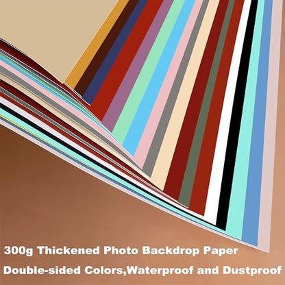 24 Colors Small Product Backdrops Photography Background Paper with Stand 12PCS 34x17inch Flat Lay Backdrop for Cosmetics Jewelry Products and Food - color: 24 Colors Red Yellow Purple