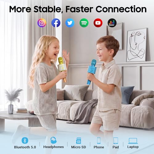 BONAOK Wireless Bluetooth Karaoke Microphone,3-in-1 Portable Handheld Karaoke Mic Speaker Machine Birthday Home Party for PC or All Smartphone (Q37 Blue) - color: Blue