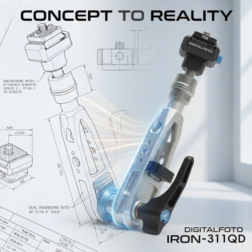 DF DIGITALFOTO 11" Magic Arm with F22 Quick Release, Elegant Strength Magic Arm with 1/4" 3/8" Thread Screw 360° Ball Heads for Monitor,Flash,Light,Camera Cage,Max Load Capacity 5kg (Glacier Silver) - color: Glacier Silver