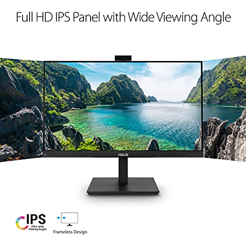 ASUS 27” 1080P Video Conference Monitor (BE279QSK) - Full HD, IPS, Built-in Adjustable 2MP Webcam, Mic Array, Speakers, Eye Care, Wall Mountable, Frameless, HDMI, DisplayPort, VGA, Height Adjustable - style: 27" Webcam Mic Array