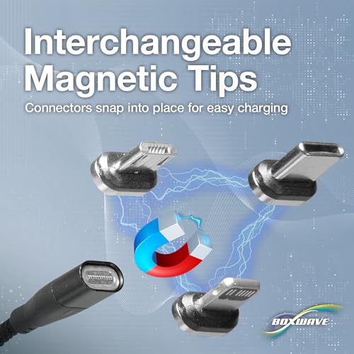 BoxWave Cable Compatible with hohem iSteady Mobile+ - MagnetoSnap PD AllCharge Cable (100W), Magnet Charging Braided USB Type-C Micro - Jet Black