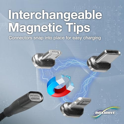 BoxWave Cable Compatible with Saneen Digital Camera 4K 64MP - MagnetoSnap PD AllCharge Cable (100W), Magnet Charging Braided USB Type-C Micro - Jet Black