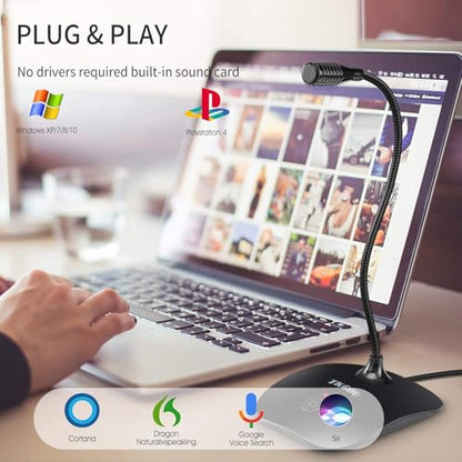 USB Microphone, 360 Degree Adjustable Gooseneck Design, Mute Button & LED Indicator, Noise-Canceling Technology, Plug & Play, Compatible with Windows & MacOS
