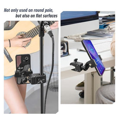 Clip Phone Holder for Desk,Pole,Pipe,Boom,Flat Surface with Adjustable Aluminium Arm Phone Clamp Mount for Mic Stand,Treadmill Compatible with All 4-7” Cell Phone (Short-Aluminium Arm Phone Holder) - style: 3.94" Aluminum Arm Phone Holder