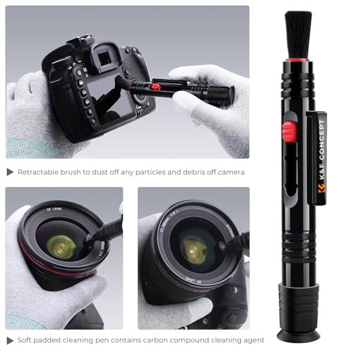 K&F CONCEPT Professional Lens Cleaning Pen with Soft Brush, Carbon Head Lens Cleaning Pen Compatible with Canon, Nikon, Pentax, Sony Digital Camera Cleaning,AR VR Glasses Cleaning