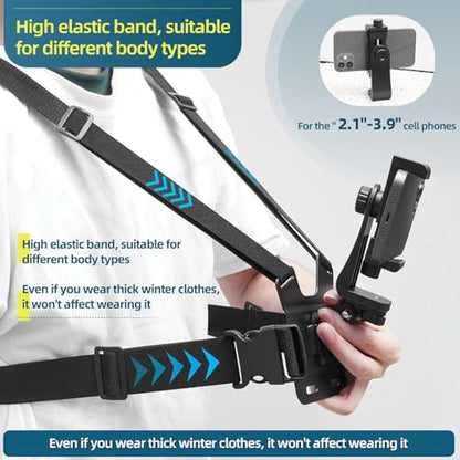 Mobile Phone Chest Mount Harness Strap Cell Phone Holder Mount for Video Recording Bike/Kayak/Fishing/Skateboard POV/VLOG for iPhone/Samsung for GoPro Hero 11 10 9 8/Insta360/DJI Action Camera, Black