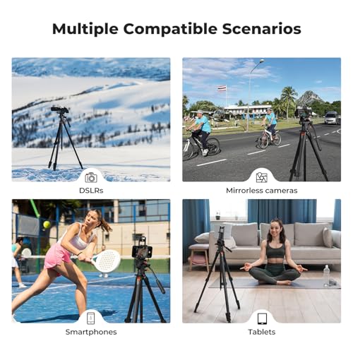 K&F CONCEPT 73” Camera Tripod with Fluid Head, Aluminum Travel Tripod for Video, Smooth Pan/Tilt for DSLR Mirrorless Camcorder, Max Load 6.6lb, for Live Streaming Vlog & Spotting Scope