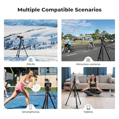 K&F CONCEPT 73” Camera Tripod with Fluid Head, Aluminum Travel Tripod for Video, Smooth Pan/Tilt for DSLR Mirrorless Camcorder, Max Load 6.6lb, for Live Streaming Vlog & Spotting Scope
