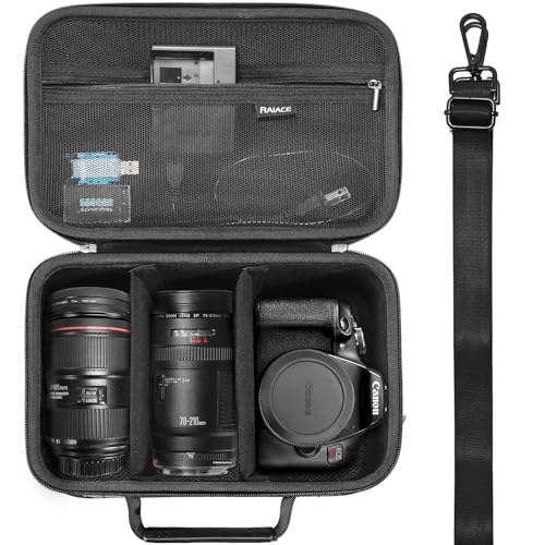 RAIACE Hard Carrying Case Compatible with Canon EOS Rebel T7/ T100/ T6/ R100/ R50/ R5/ R7/ R8, for Sony, for Nikon Camera. Large Capacity Camera Bag for Lens, Cables, Cards and Accessories. - Black - color: Black