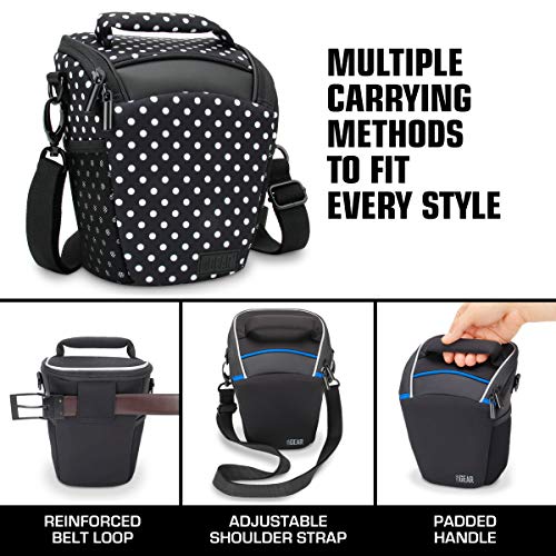 USA Gear DSLR Camera Case for Men and Women with Top Loading Accessibility, Adjustable Shoulder, Small Camera Sling Bag, Padded Handle - Camera Holster Bag for Nikon, Canon, Panasonic (Polka Dot) - color: Polka Dot