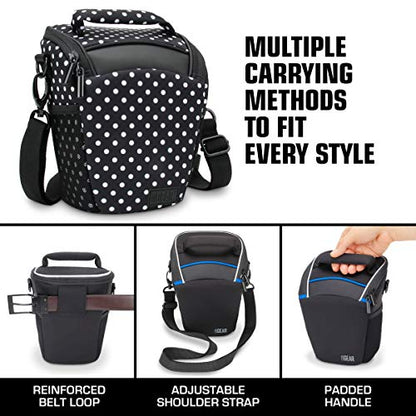 USA Gear DSLR Camera Case for Men and Women with Top Loading Accessibility, Adjustable Shoulder, Small Camera Sling Bag, Padded Handle - Camera Holster Bag for Nikon, Canon, Panasonic (Polka Dot) - color: Polka Dot