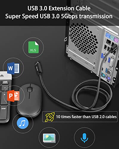 USB Extension Cable, A Male to A Female Cord, USB 3.0 Extender Compatible for PS4, PC, Laptop, TV, Headphone, Hard Drive, Keyboard, Mouse, Printer, Webcam (4FT/1.2M, Black) - size: 4 feet