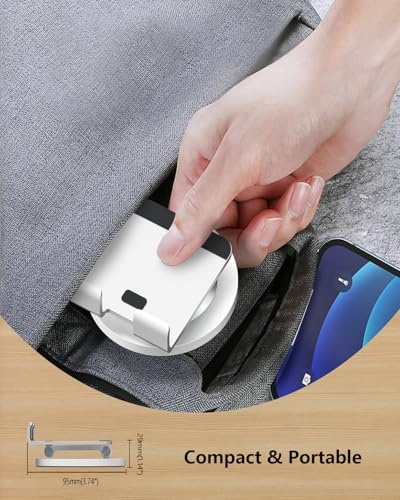 Phone Stand for Desk, 360° Rotating Dual Adjustable Foldable Holder, Heavy Solid All-Aluminum Base Anti-Slip Stable Support for Home Office Study, Fits iPhone Galaxy 4-8" Phones (Silver+Silver) - color: Silver+Silver