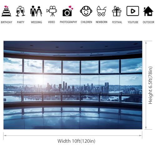 10x6.5ft Business Office Window Backdrop Modern City View Office Video Conference Photography Background Home Office Indoor Decor Banner Adult Man Woman Artistic Portrait Photo Studio Prop - size: 10x6.5ft