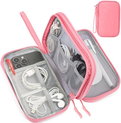 CAAORDKSO Electronics Travel Organizer, Waterproof Cable Organizer Bag, Travel Essentials for Women, Tech Pouch for Travel, Backpack, Cord, Charger, Phone, Power Bank, Earphone (Dark Pink, Medium) - color: Dark Pink, size: Medium