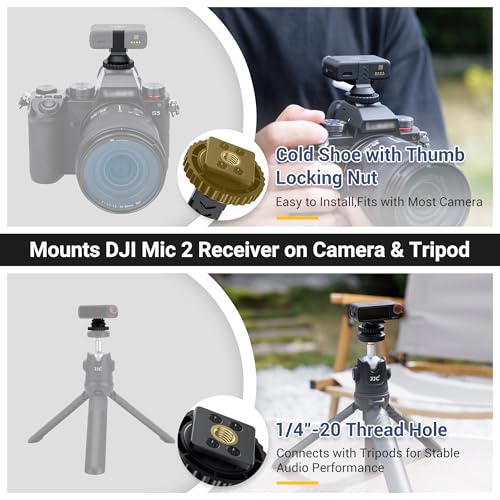 JJC Cold Shoe Mount Adapter for DJI Mic 2 with 1/4" Screw, DJI Mic 2 Camera Adapter Compatible with Canon Nikon Sony Cameras Tripod Camera Cage for Vlogging Video Recording - size: For DJI Mic 2 Receiver