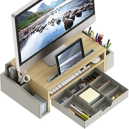 Simple Houseware Desk Monitor Stand Riser with Adjustable Organizer tray - color: Oak