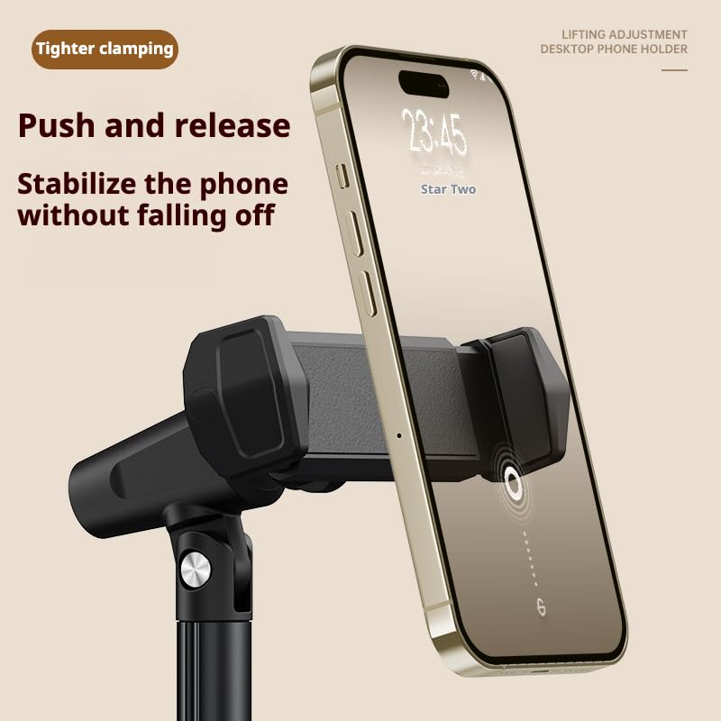 Height Adjustable Phone Stand for Desk, Retractable Desktop Phone Holder, 180° Flip & 360° Rotation Design，Compatible with iPhone/Android Devices,Ideal for Live Streaming and Video Recording (White)