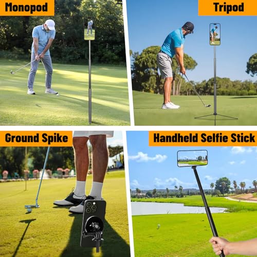 Golf Tripod & Monopod,Golf Swing Phone Holder,47.6" Magnetic Adjustable Aluminum Alloy Selfie Stick,Record Golf Swing and Training Aid,w/Spike Stake Mount,Compatible with All Phone Camera GoPro