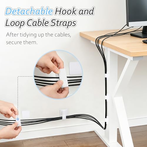 Cable Management Under Desk, Znben Detachable Cable Straps Heavy Duty Hook and Loop Cable Ties Reusable 20 Pack White - color: White
