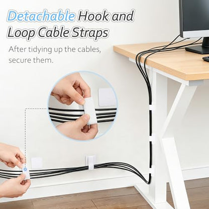 Cable Management Under Desk, Znben Detachable Cable Straps Heavy Duty Hook and Loop Cable Ties Reusable 20 Pack White - color: White