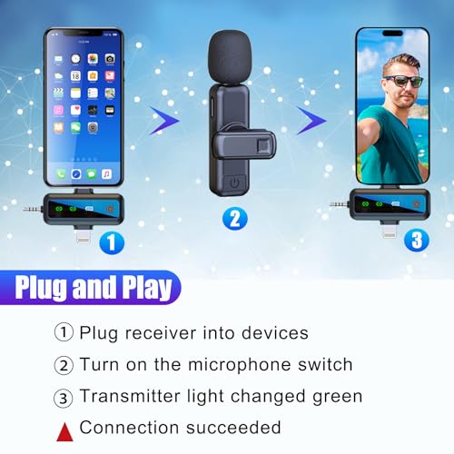 3-in-1 Wireless Lavalier Microphone for iPhone/Android/Camera/PC, Featuring a Rotatable Clip, Mute, Reverb, and Noise Reduction – Ideal for TikTok, YouTube, and Vlogging (3-in-1)