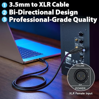 Cyberguys! 3.5mm to XLR Cable, 1/8 to XLR Male Audio Cord, TRS Jack Connector, Nickel-Plated with PVC Jacket, Balanced Cable for Mixer, Powered Speaker, Microphone, Sound Card, Studio Equipment, 10ft - size: 10ft