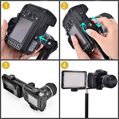 Dual Flash Bracket 8in/20.3cm Camera Mount Tripod Bracket with 1/4 Screw Hot Shoe Flash Light Bracket for LED Light Microphone 3D Stereo Stereoscopic Photography