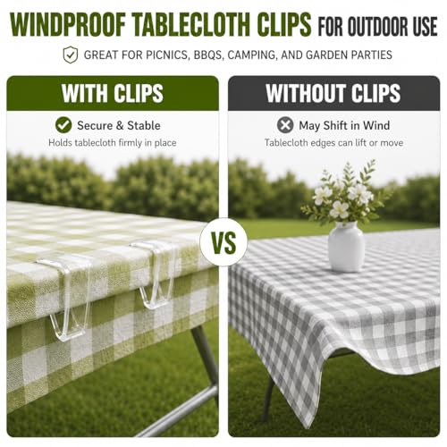 24 Pcs Clear Tablecloth Clips for Indoor Outdoor Tables, Windproof Plastic Table Cloth Holder Clips for Dining Tables, Transparent Picnic Table Cover Clip Clamps for Securing Tablecloths Small - size: Small