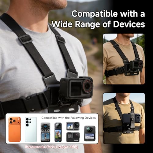 Mobile Phone Chest & Head Strap Mount Kit for POV VLOG, Hands-Free Body Holder Compatible with iPhone Samsung, GoPro Hero 9、8、7、6、5、4、3、2、1, DJI Osmo, AKASO, SJCAM, Insta360 Action Cameras