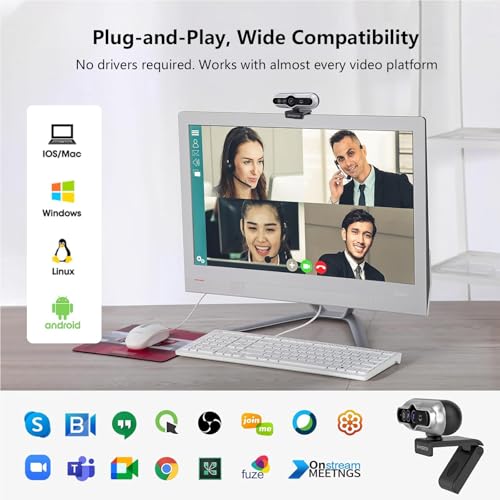 2K HD Webcam with Infrared Windows Hello Facial Recognition, Computer Camera, Privacy Cover, Noise Canceling Microphones, Laptop Webcam For Video Conferencing, Live, Streaming, Online Learning - style: 2K Windows Hello webcam