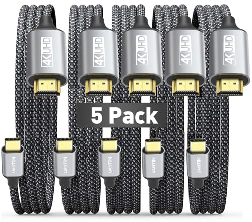 UANTIN USB C to HDMI Cable 6Ft for Home Office 4K High-Speed 5-Pack | USBC to HDMI Cord [Thunderbolt 3/4/5 Compatible] with MacBook Neo, Galaxy S9 to S25, iPhone 17 Pro/Max, iPad Pro, Surface - size: 6FT, style: 5 Pack
