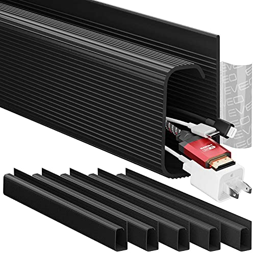 EVEO Cable Management Under Desk Kit (6 Units) - Under Desk Cable Management Cord Hider, Cable Hider Cord Management, Cable Organizer, Cable Raceway | Self-Adhesive 96'' J Channel 6X16 - Black - color: Black, size: 6 units