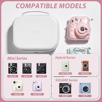 Hard Storage Case Compatible with Fujifilm Instax Mini 12/11/90/SQ1/SQ40/EVO Instant Camera, Holds Fuji Film & Accessories with 3 Dividers,Ideal for Home & Travel (White) - color: White