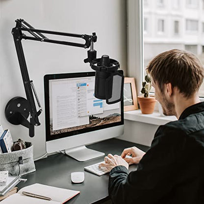 GEEKRIA for Creators Microphone Boom Arm Wall Mount Adapter, Wall Mount Microphone Holder with Adjustable Interface Aperture Compatible with Aokeo AK-35, TONOR T20, InnoGear Mic Arm (Black)