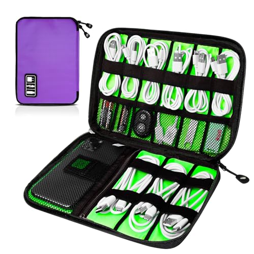 Cord Organizer Travel, Electronics Organizer Tech Pouch - Portable Cable Organizer Bag for Cords, Charger, Phone, SD Card, Power Bank for Travel & Daily Use -Purple Green - color: Purple