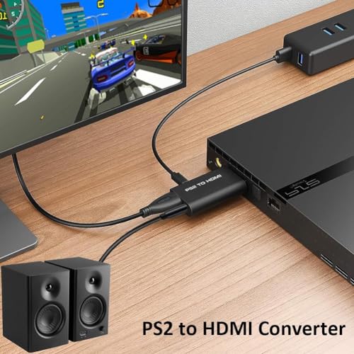 NEW PS2 to HDMI Converter Adapter, Video Converter with 3.5mm Audio Output for HDTV HDMI Monitor, with USB Power Cable, Only Compatible with PS2 console models (10000/ 30000/ 50000/ 70000 series)