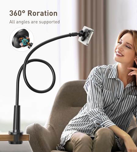 Magnetic Gooseneck Phone Holder Mount for iPhone 17/16/15/14/13/12 - Magnetic Stand Tabletop Clamp 360°Rotation Adjustable for Office/Home Compatible with iPhone 17 16 15 14 13 12 Mini Plus Pro Max - style: Mount + Black