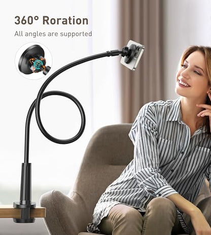 Magnetic Gooseneck Phone Holder Mount for iPhone 17/16/15/14/13/12 - Magnetic Stand Tabletop Clamp 360°Rotation Adjustable for Office/Home Compatible with iPhone 17 16 15 14 13 12 Mini Plus Pro Max - style: Mount + Black