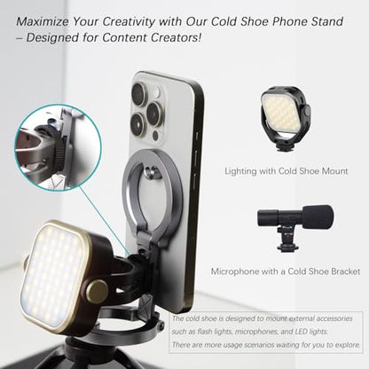 Dual Magnetic Phone Holder, 1/4" Screw Tripod Mount, Gym Magnetic Phone Stand for Car (Black)
