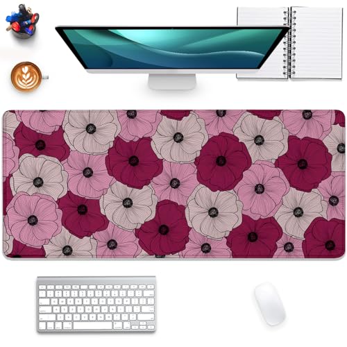 Abstract Floral Mouse Pad Desk Pad,Boho Art Flowers Extended Gaming Mouse Mat with Stitched Edges Non-Slip Waterproof Rubber Base Mous Mat for Office Home Game Desk Pad(27.5X11.8 in) - color: Line Art Floral