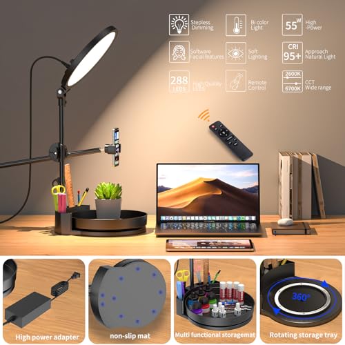 Selfie Light Kit for Desk and Laptop,55W Dimmable Full Screen Ring Light,with Rotating Storage Box,Pen Holder Stand,Phone Holder and Controller (Maya Blue, 10.5) - color: Maya Blue