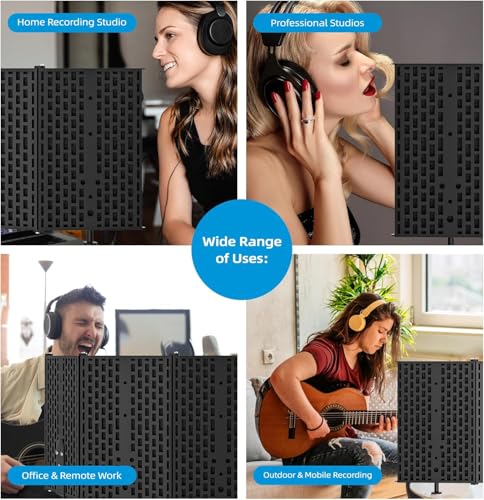 5-Panel Foldable Microphone Isolation Shield – Portable Soundproof Vocal Booth for Recording, Studio Mic Shield Compatible with Blue Yeti and Other Microphones - size: Five panels