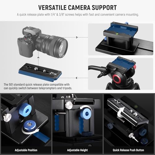 NEEWER Teleprompter X17 II with RT113 Remote/APP Control, 17" HD Beamsplitter All Metal Frame Upgraded Camera Mount QR Plate Compatible with Manfrotto 501PL iPad iPhone, Max Load 44.1Ib, Assembly Free - style: X17 II