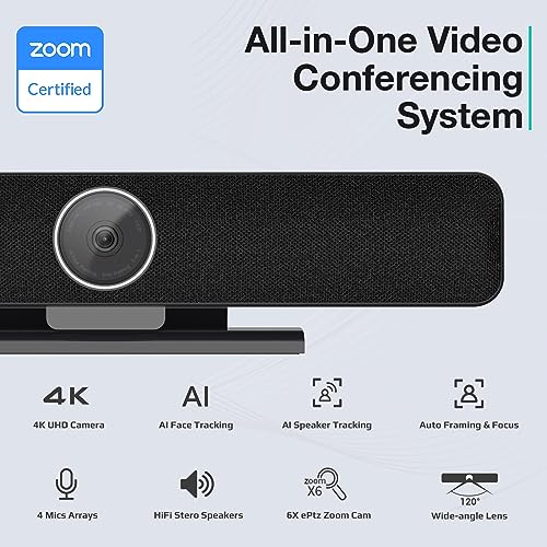 TB5 Video Conferencing System - Zoom Certificated, Ultra 4K Pro Audio and Video Conference Room Camera with 4 Microphone Arrays & Stereo Speakers, 120° Wide Angle Webcam for TV/Meeting Room